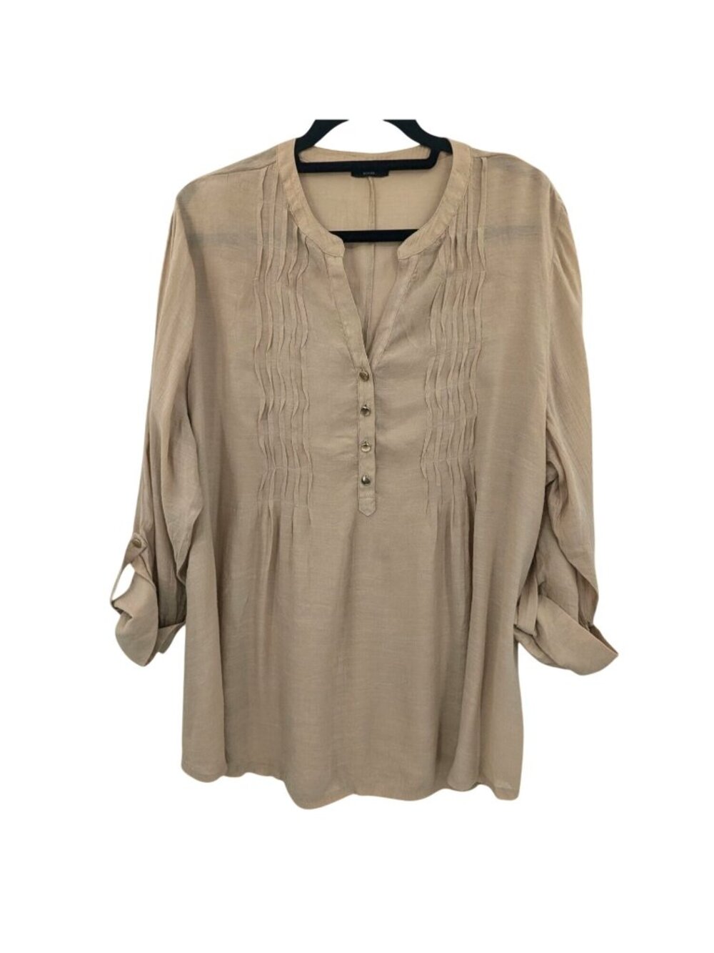 Cocomo Tunic Top Pintuck Neutral Office Minimalist Boho Toll Tab Sleeves XLarge